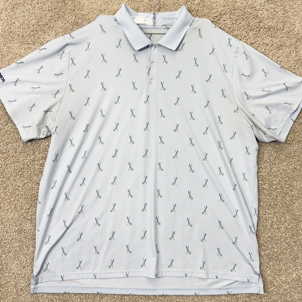 Bonobos Polo Shirt Mens XXL Standard Fit Light Blue Golf Club Print EUC